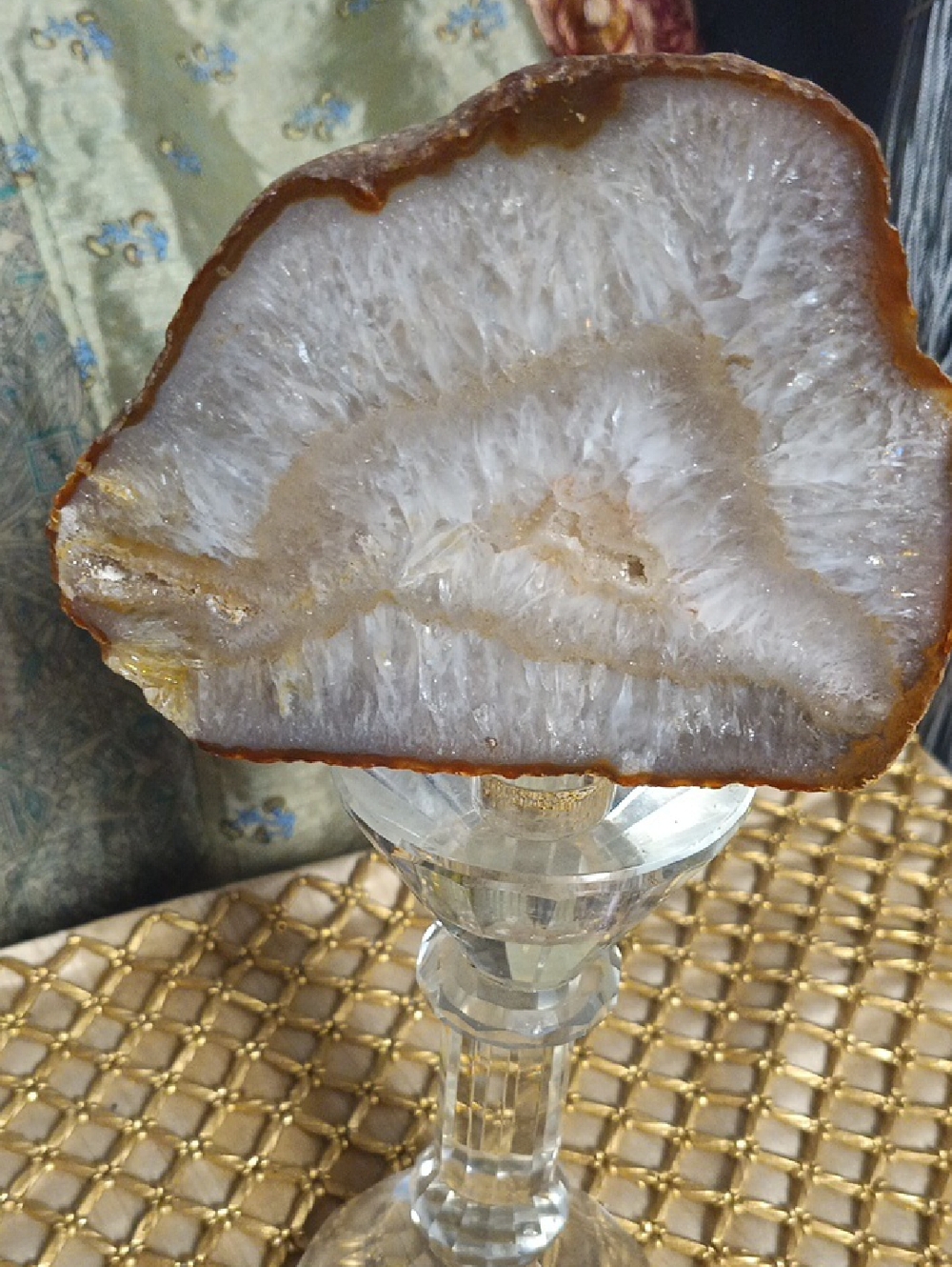Agate Geode Slice - White and Brown Crystal